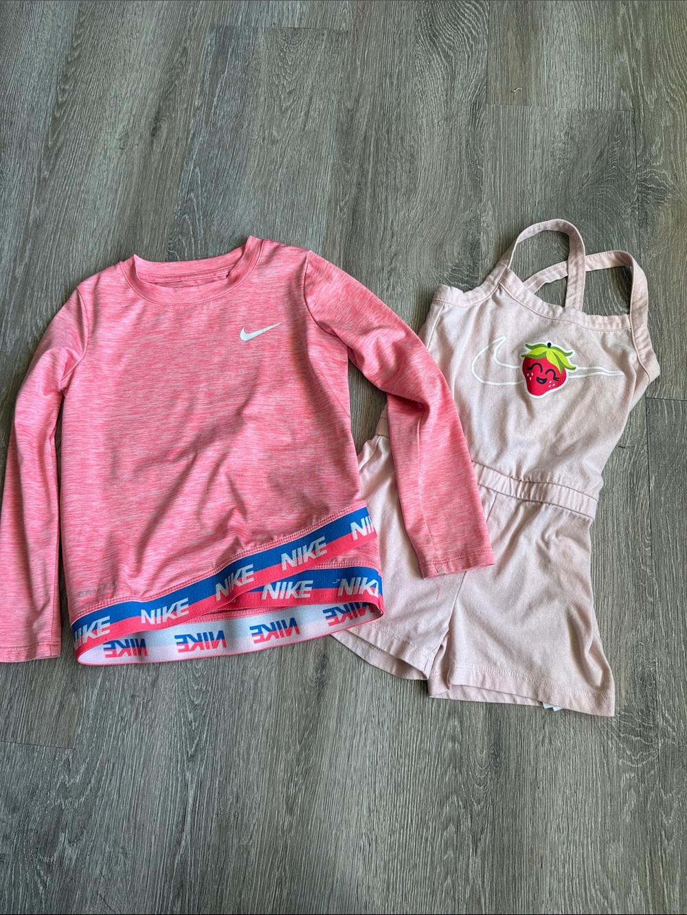 Nike Pink Girls Athletic Top & Light Pink Strawberry Romper